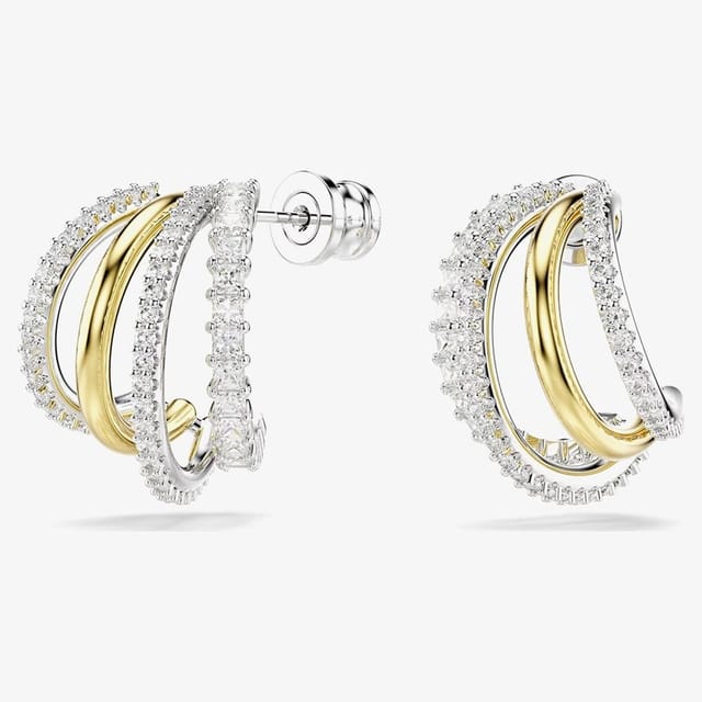 Swarovski Swarovski Women's Hyperbola Two Colour Mini Half Hoop Earrings 5689718 in Gold - 3