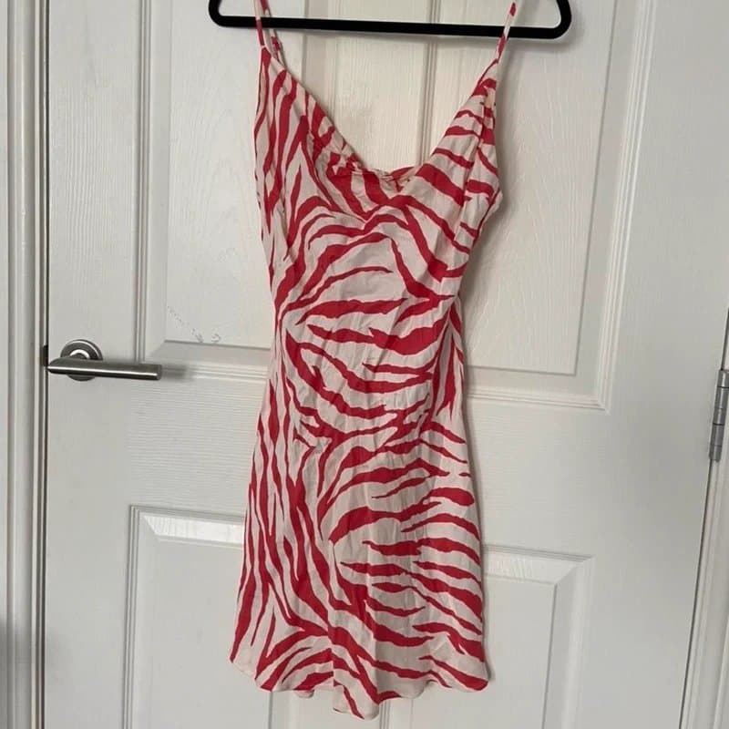 Bershka Bershka Satin Mini Zebra Print dress in red + white