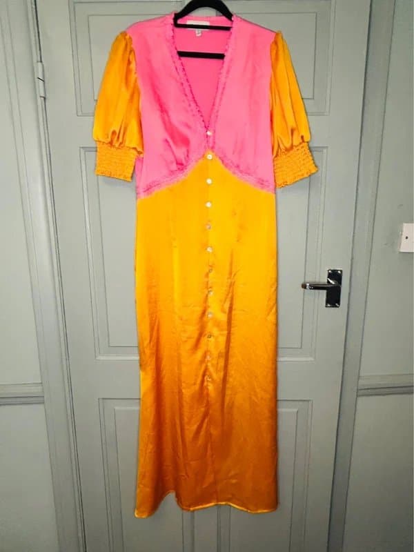 Never Fully Dressed Never Fully Dressed Pink Orange Colour Block Maxi Dress UK 12