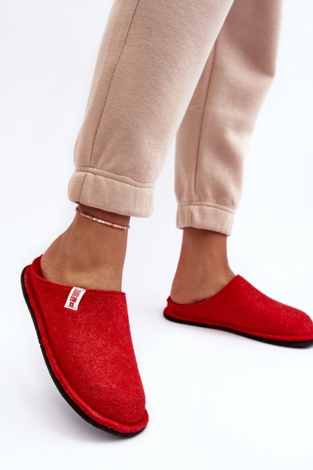 Love Lace Love Lace Red Wool Felt Platform Slippers with Logo Comfort Toe