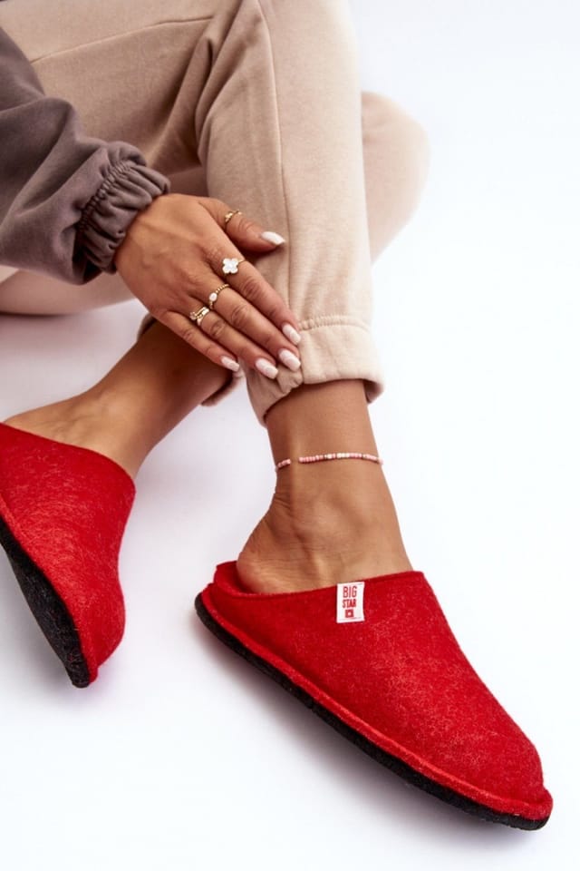 Love Lace Love Lace Women's Big Star Wool Felt Platform Slippers with Logo Comfort Toe in Red - 2