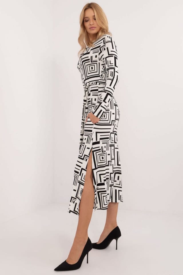 Love Lace Love Lace Women's Everyday Geometric Midi Pencil Dress with Tie Belt in Black - 2