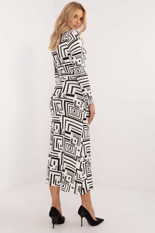 Love Lace Love Lace Women's Everyday Geometric Midi Pencil Dress with Tie Belt in Black - 3