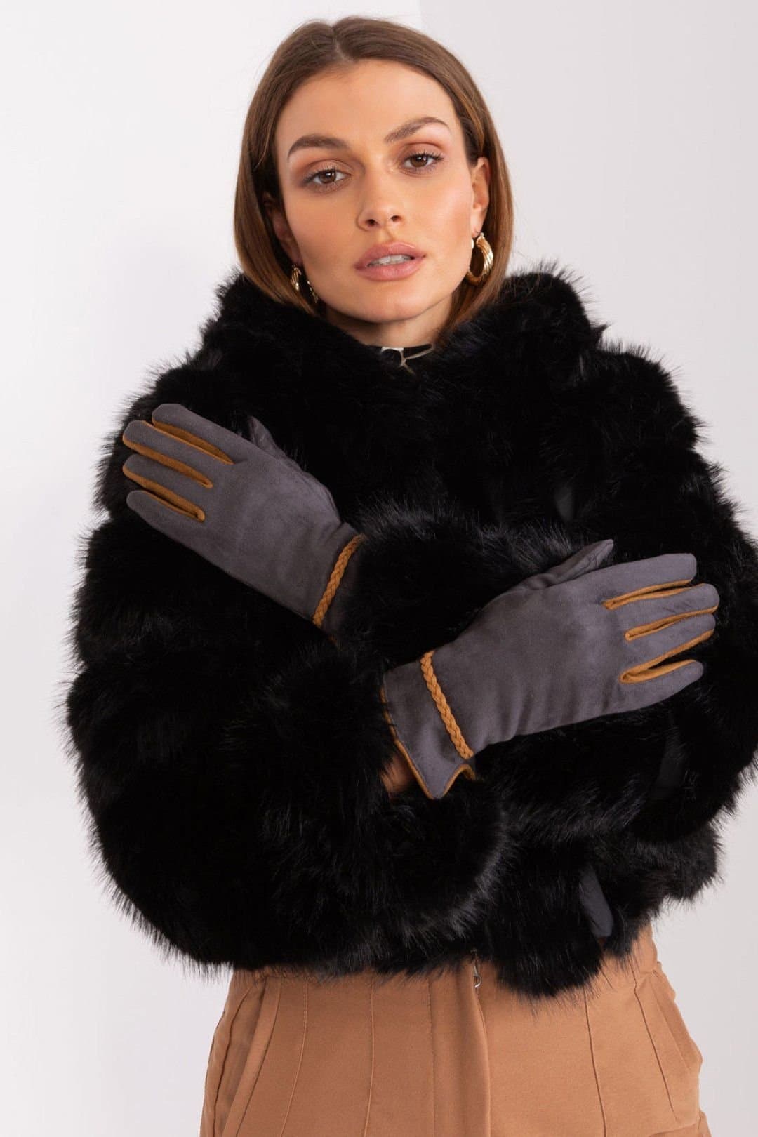 Love Lace Love Lace Women's Touchscreen Gloves with Flower Embroidery & Braided Wrist Straps in Grey
