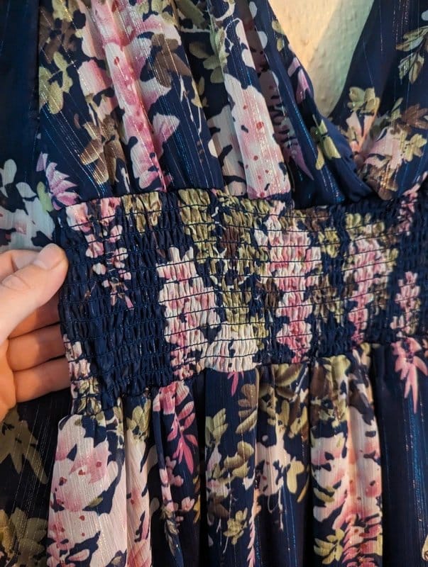 Quiz Quiz floral navy pink shirred waist chiffon midi dress UK 12 14 - 1