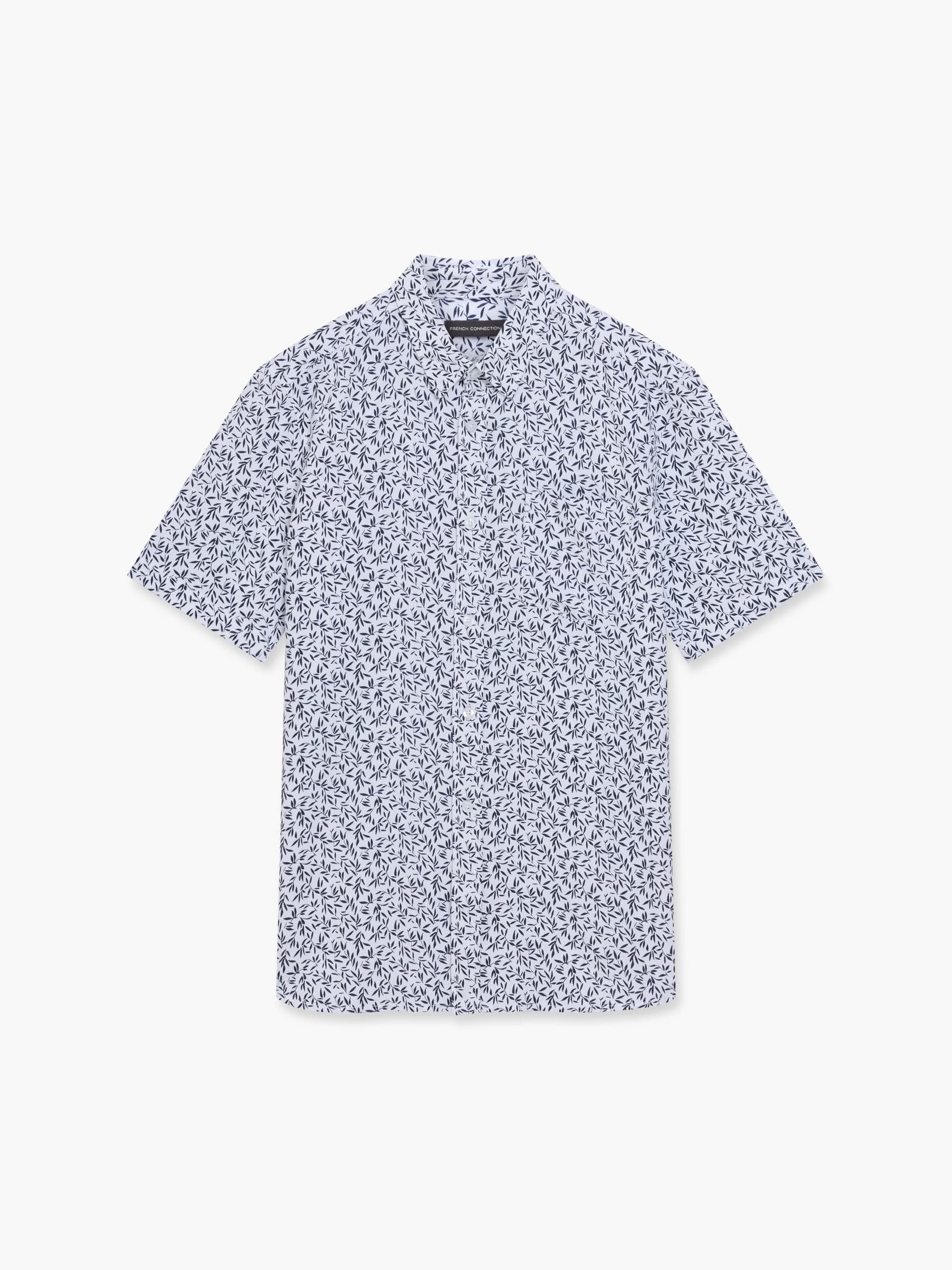 French Connection Linen Leaf Short Sleeve Shirt White/Marine Blue