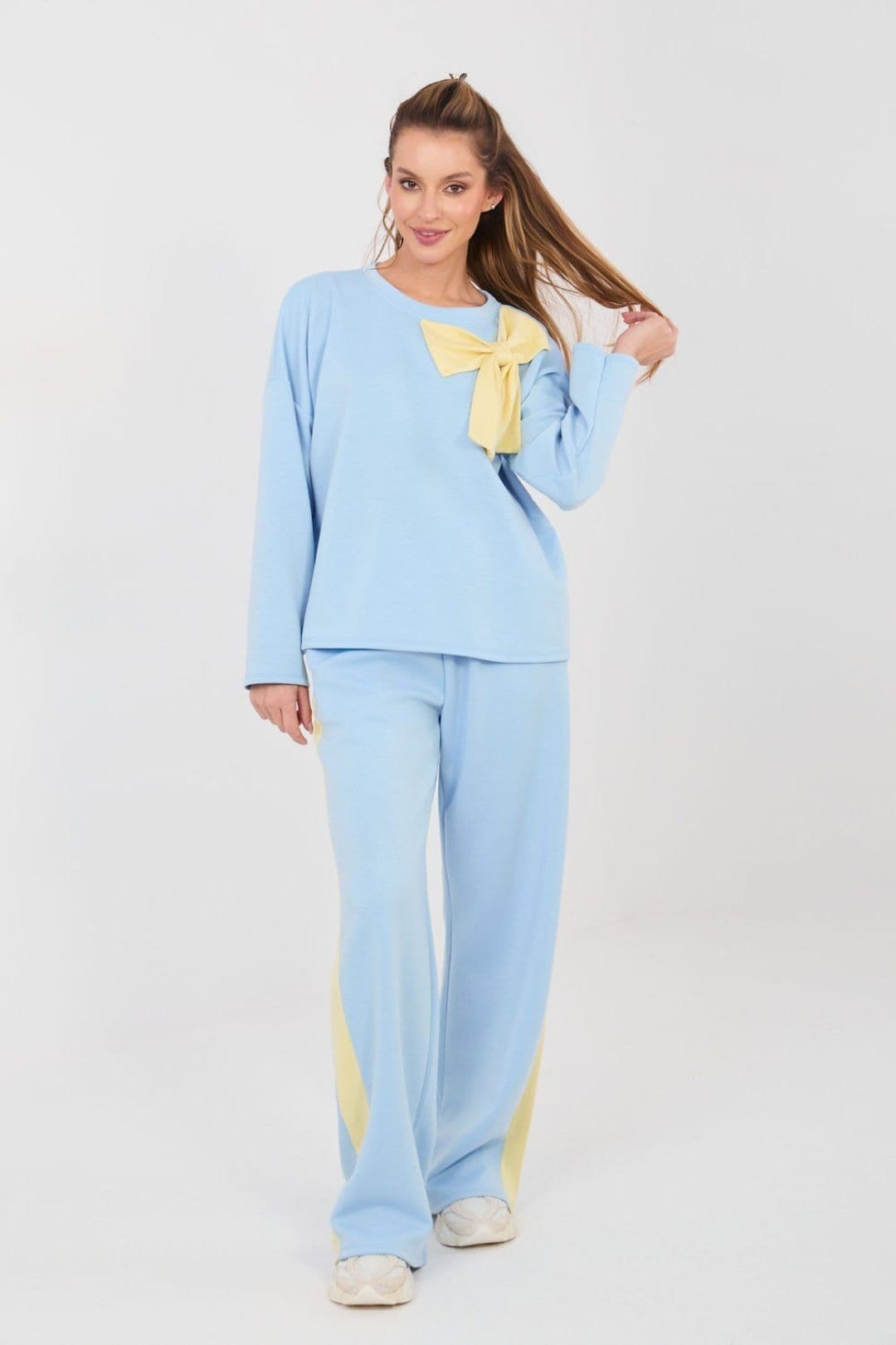 Love Lace Blue Bow Detail Wide Leg Tracksuit Set