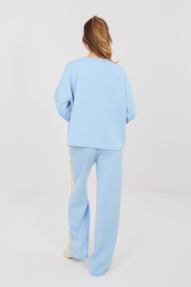 Love Lace Love Lace Women's Casual Bow Detail Wide Leg Tracksuit Set in Blue - 2