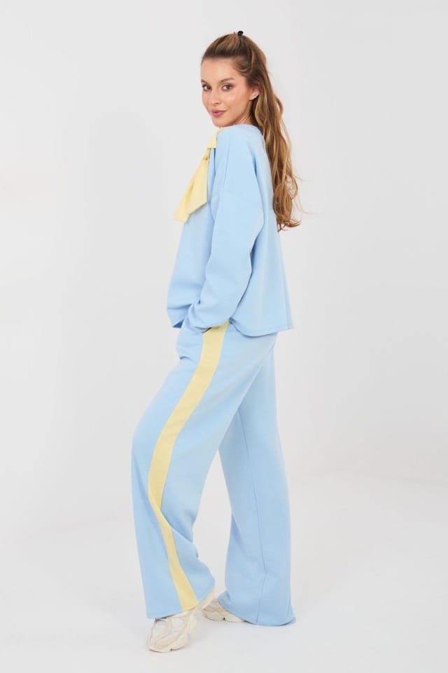 Love Lace Love Lace Women's Casual Bow Detail Wide Leg Tracksuit Set in Blue - 3