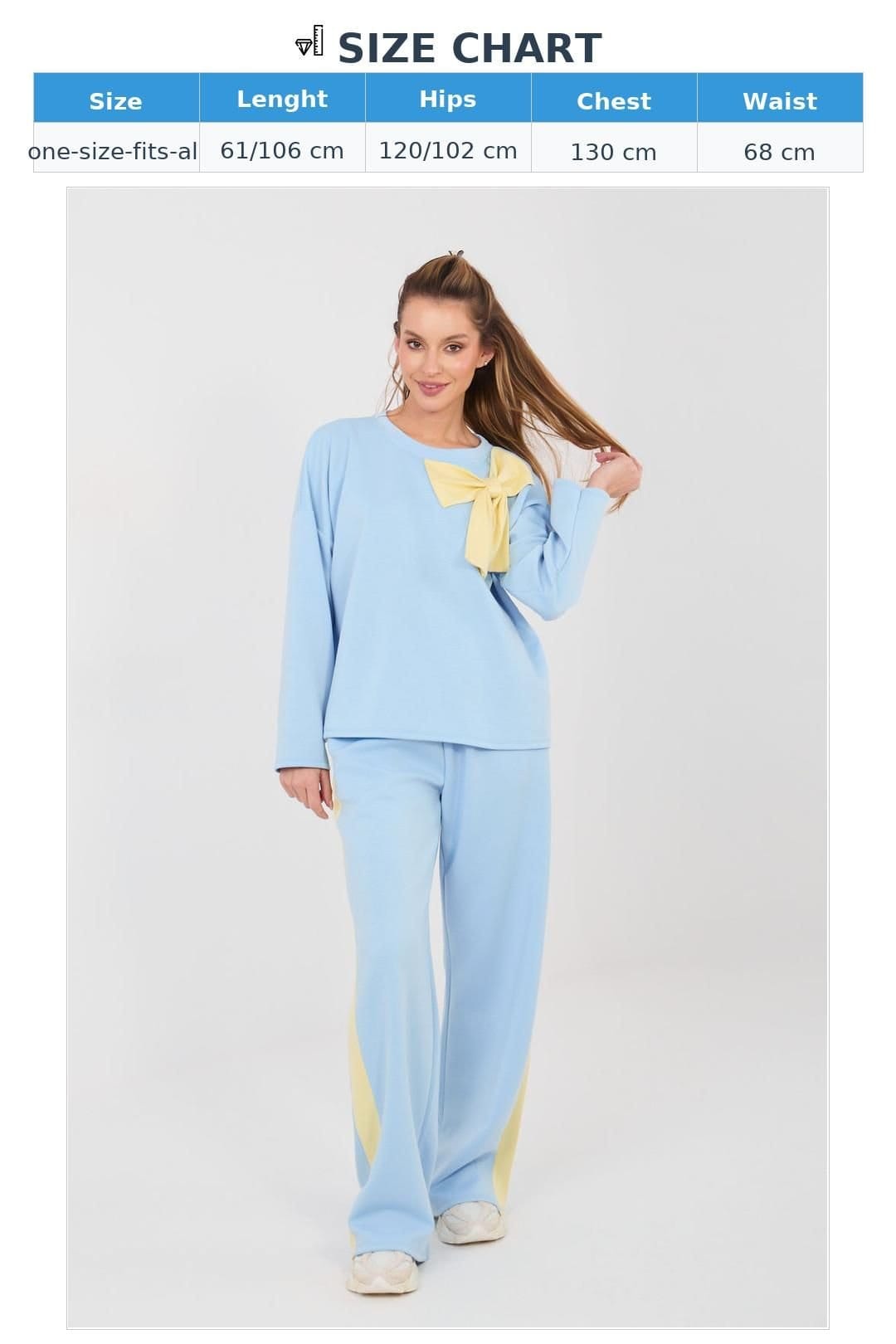 Love Lace Love Lace Women's Casual Bow Detail Wide Leg Tracksuit Set in Blue - 4