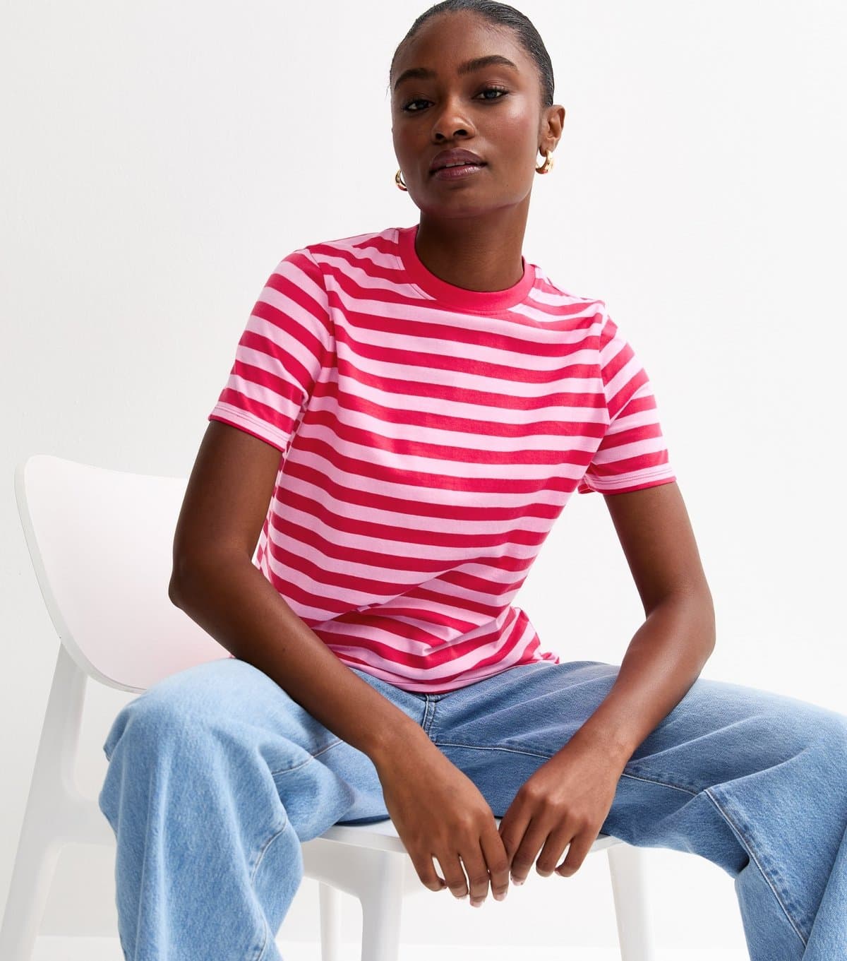 New Look New Look Pink Striped Cotton T-Shirt