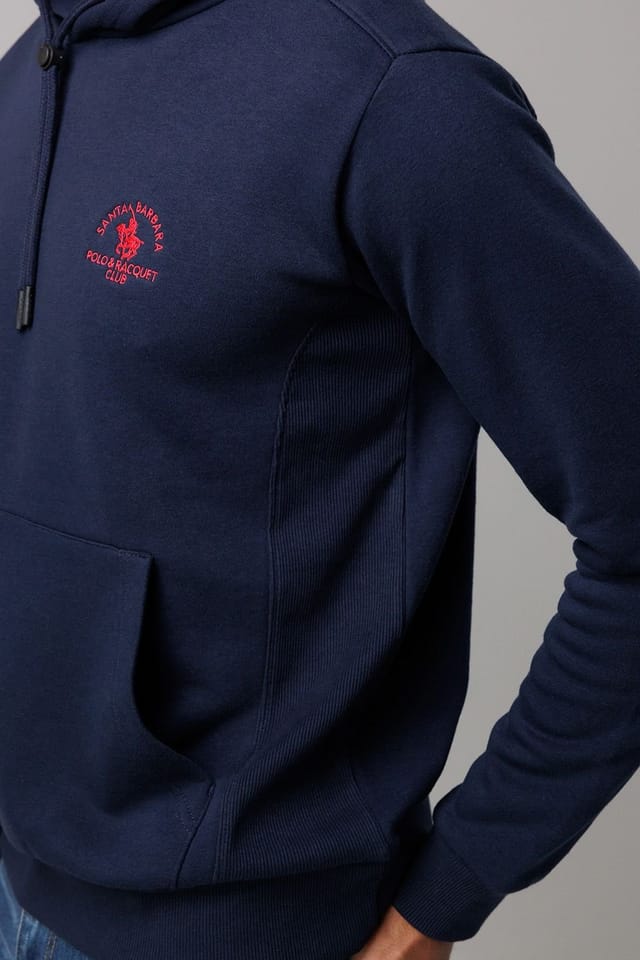 Santa Barbara Polo & Racquet Club Santa Barbara Polo & Racquet Club Men's Cotton Rich Pullover Hoodie with Drawstring & Kangaroo Pocket in Navy - 3