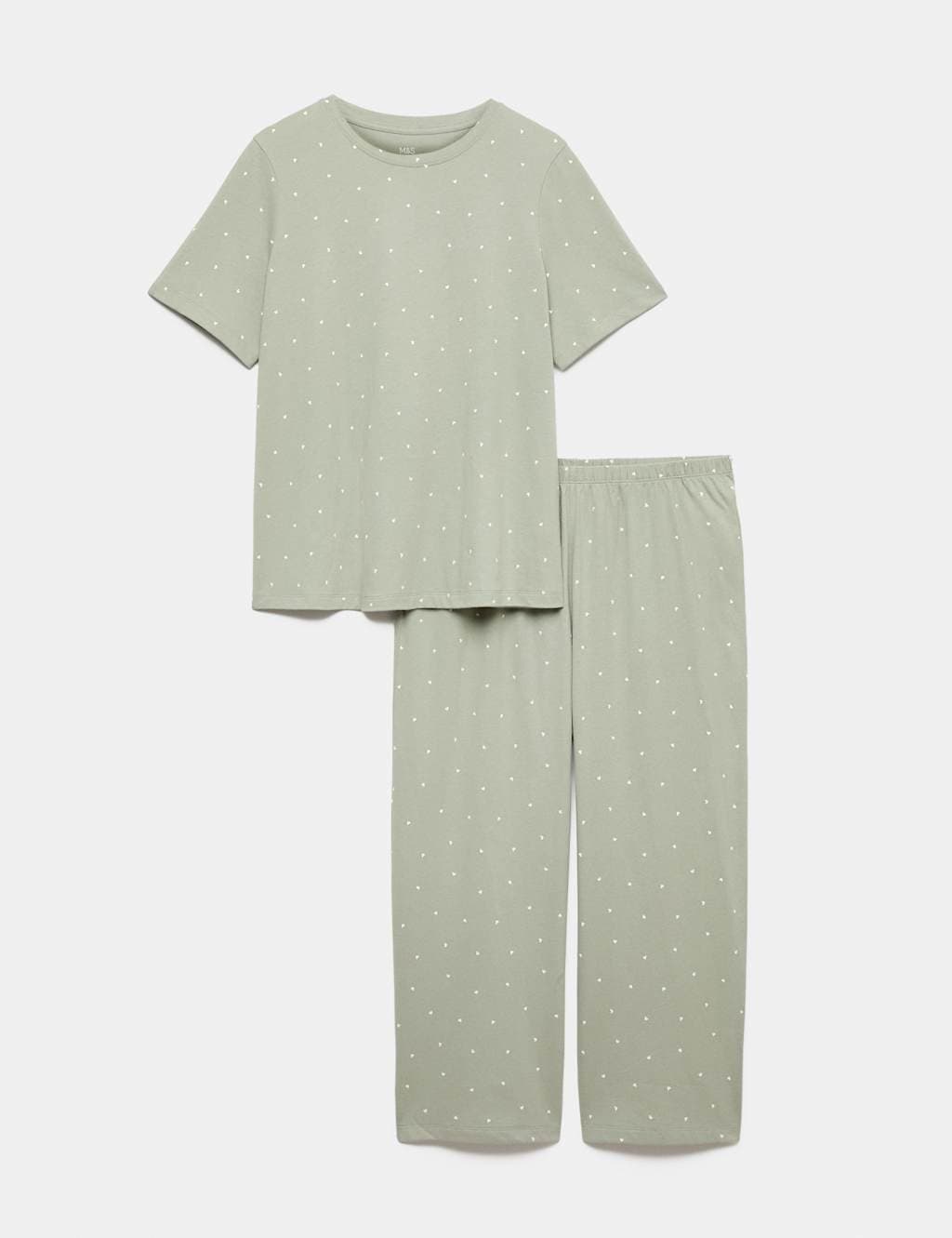 Marks & Spencer M&S Cotton Rich Printed Cropped Pyjama Set Soft Green