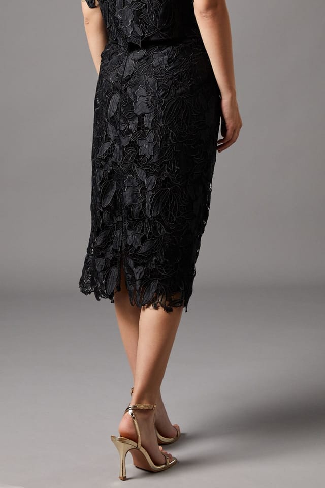 Coast Coast Women's Lace Pearl Button Pencil Skirt in Black - 3