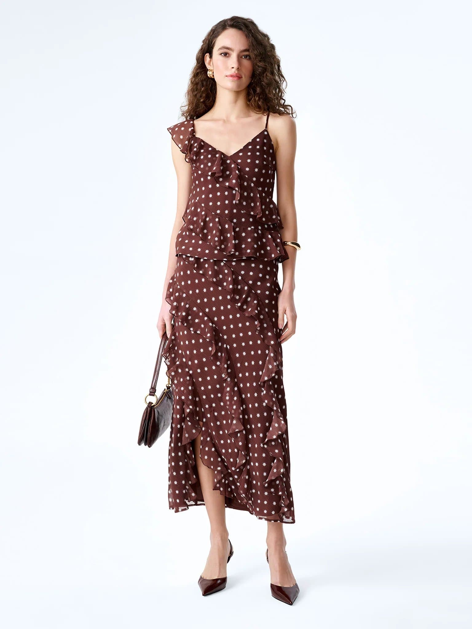 OMNES Francie Top in Brown Starburst Print