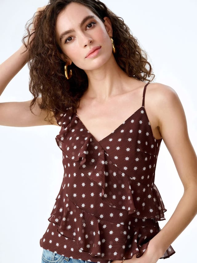 OMNES Francie Top in Brown Starburst Print - 2