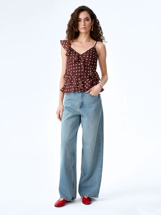 OMNES Francie Top in Brown Starburst Print - 3