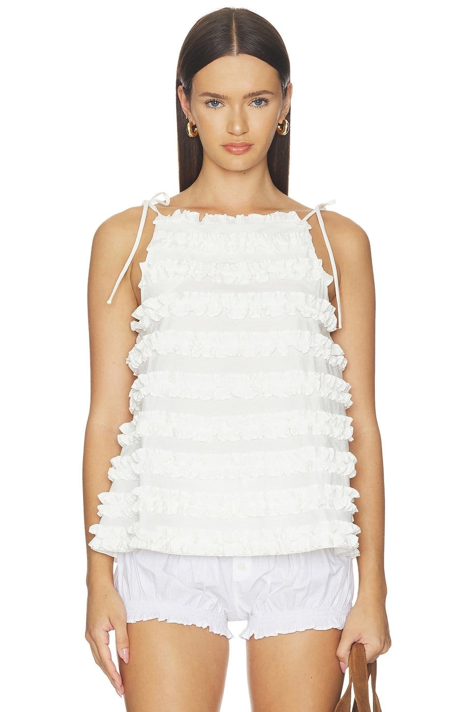 Revolve White Ruffle Cami Top