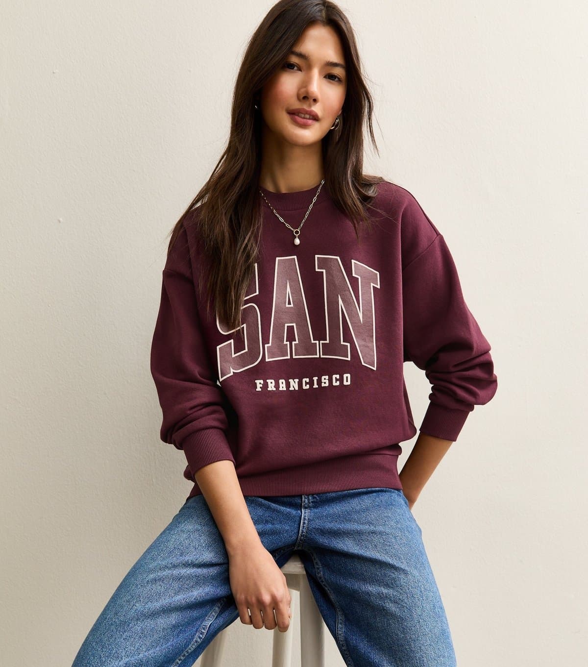 New Look New Look Dark Burgundy San Francisco Logo Sweatshirt