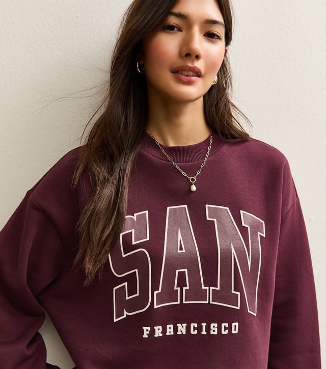 New Look Women's Dark Burgundy San Francisco Logo Sweatshirt New Look - 2