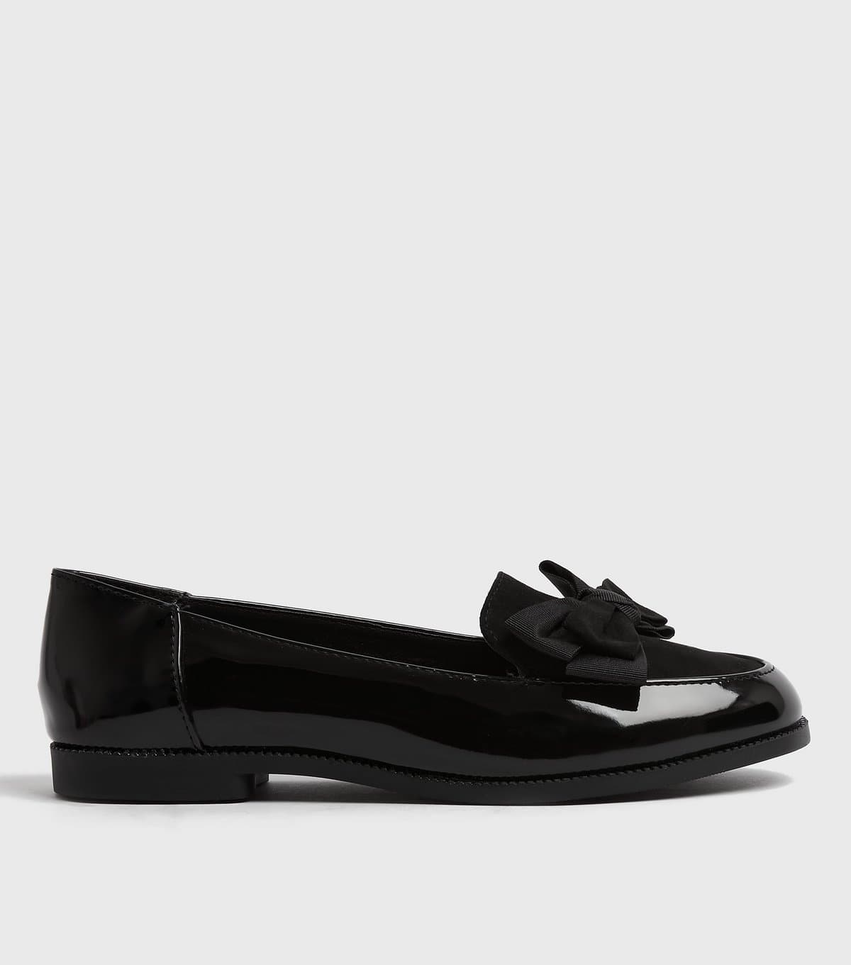 New Look Women's Black Patent Bow Front Loafers Vegan New Look