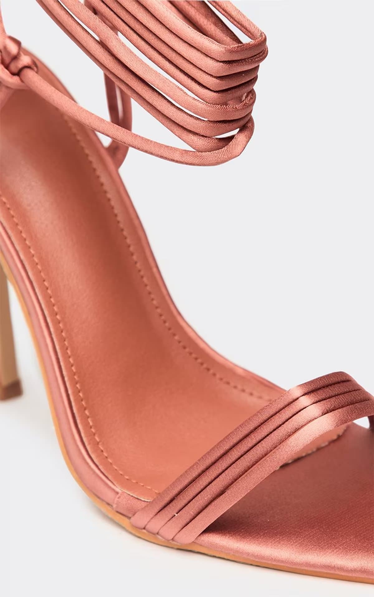 EGO Journal Strappy Lace Up Pointed Toe Heel In Bronze Satin, Women's Size UK 3