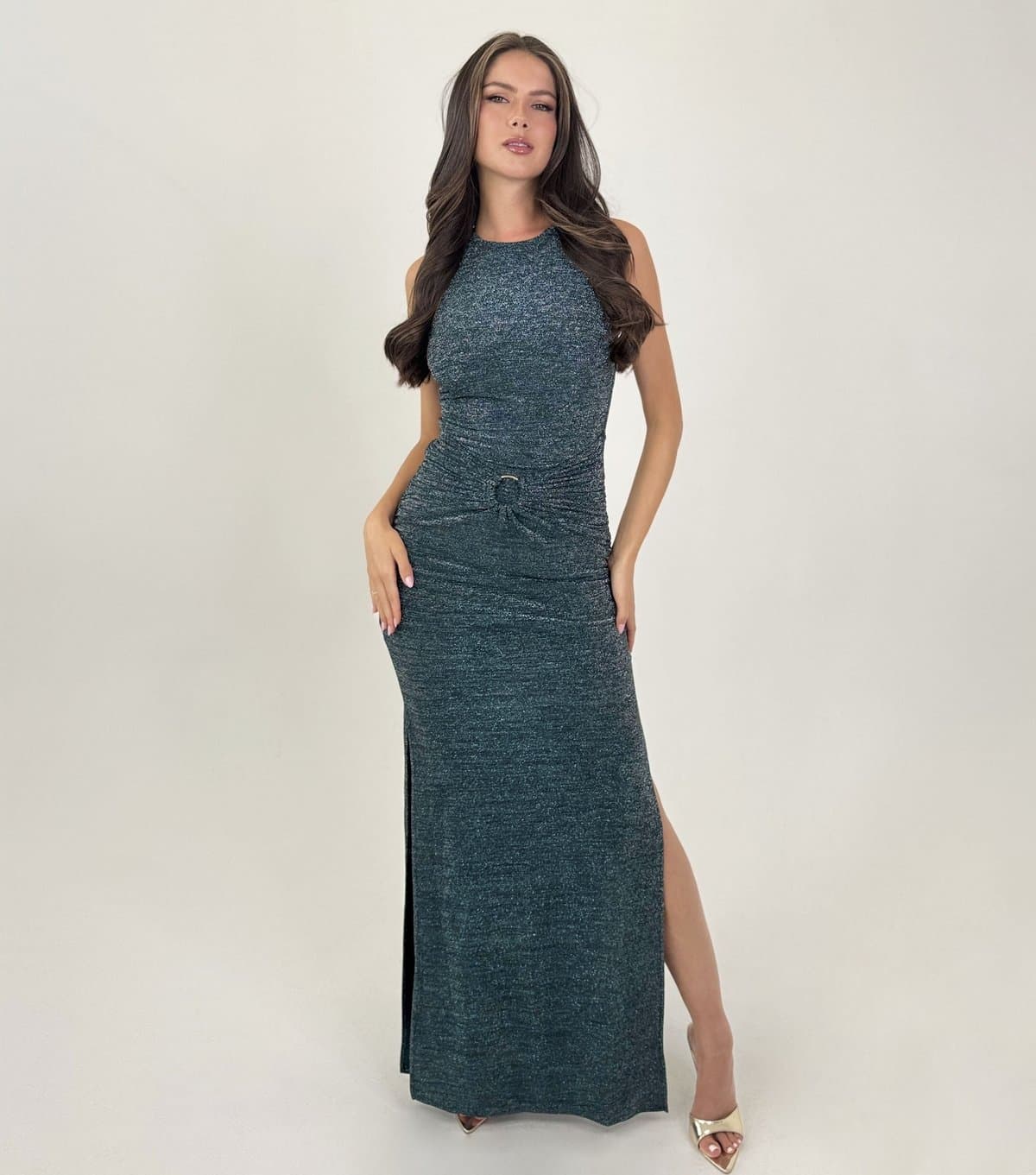 AX Paris Women's Teal Sparkle O-Ring Midi Dress AX Paris New Look