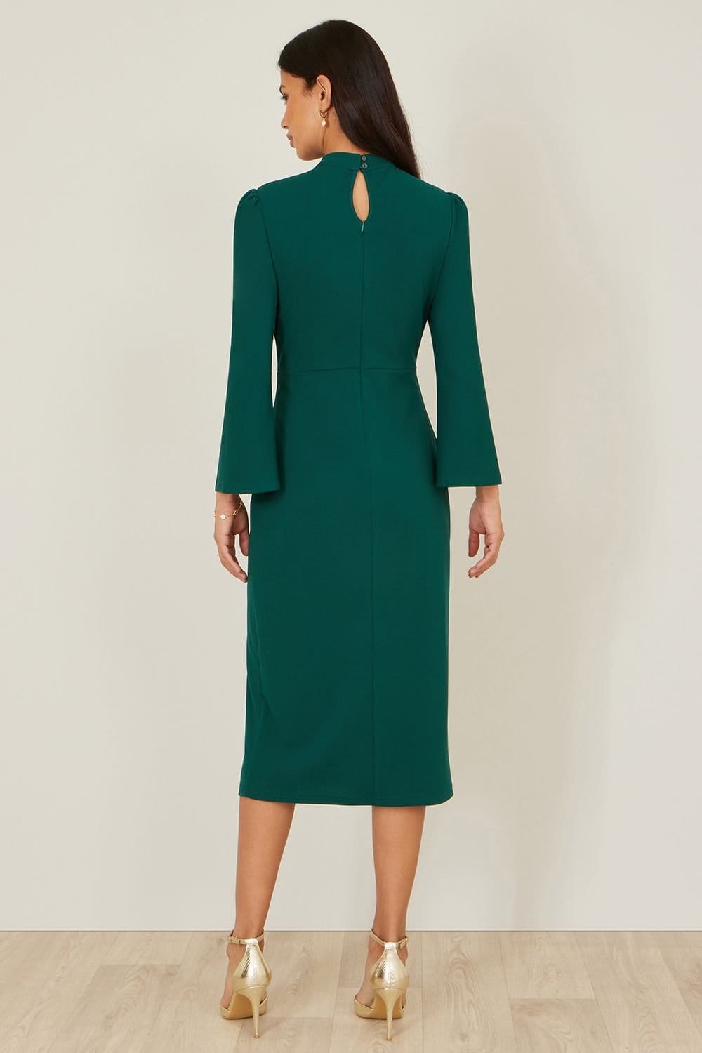 Yumi Yumi Women's Green Fitted Midi Dress With Flute Sleeves - 4