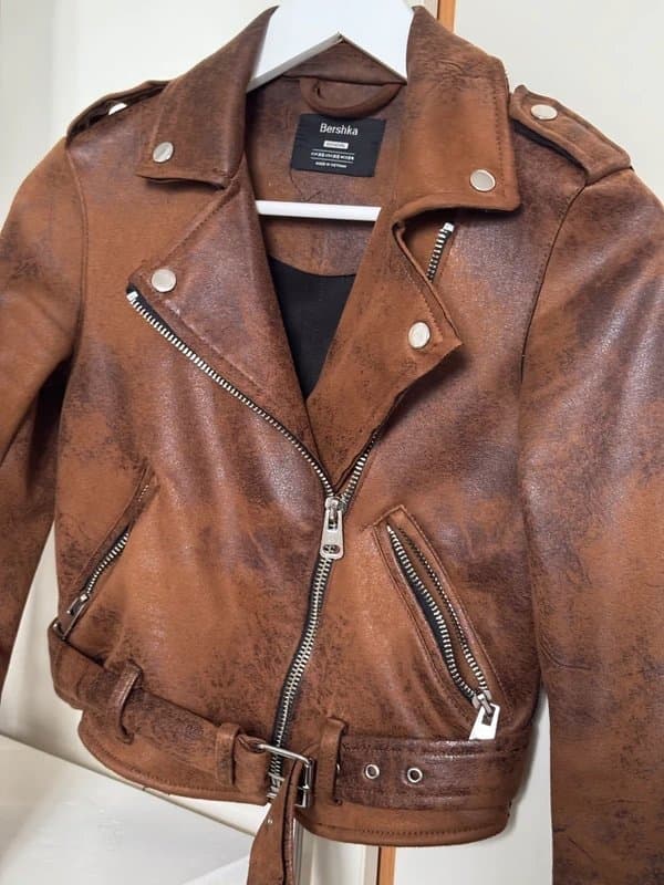 Bershka Faux leather brown biker jacket