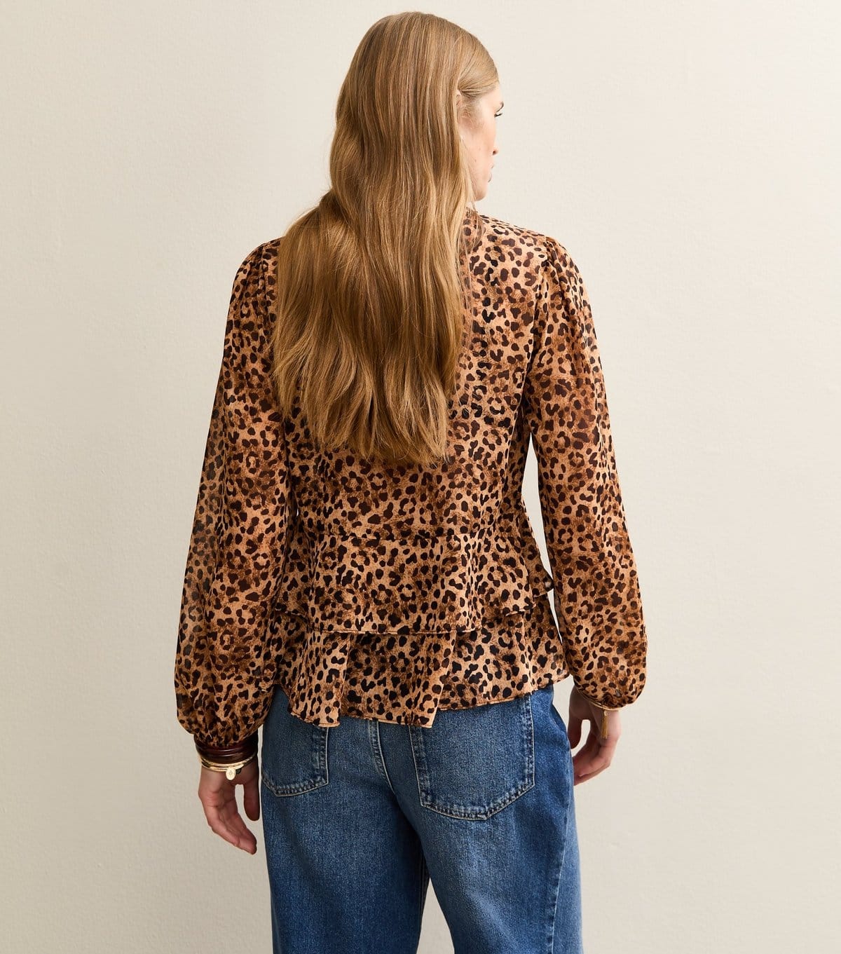 New Look Women's Brown Animal Print V Neck Chiffon Tea Blouse New Look - 4