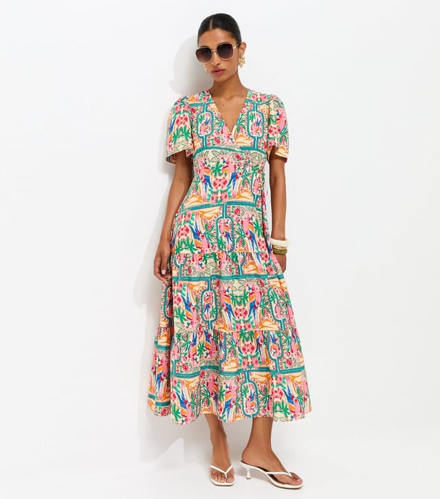 New Look Women's Multicoloured Parrot Print Crepe Wrap Midi Dress New Look - 2