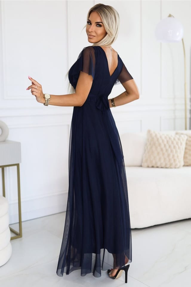 Love Lace Love Lace Women's Nastia Basic Long Navy Tulle Dress in Blue - 2