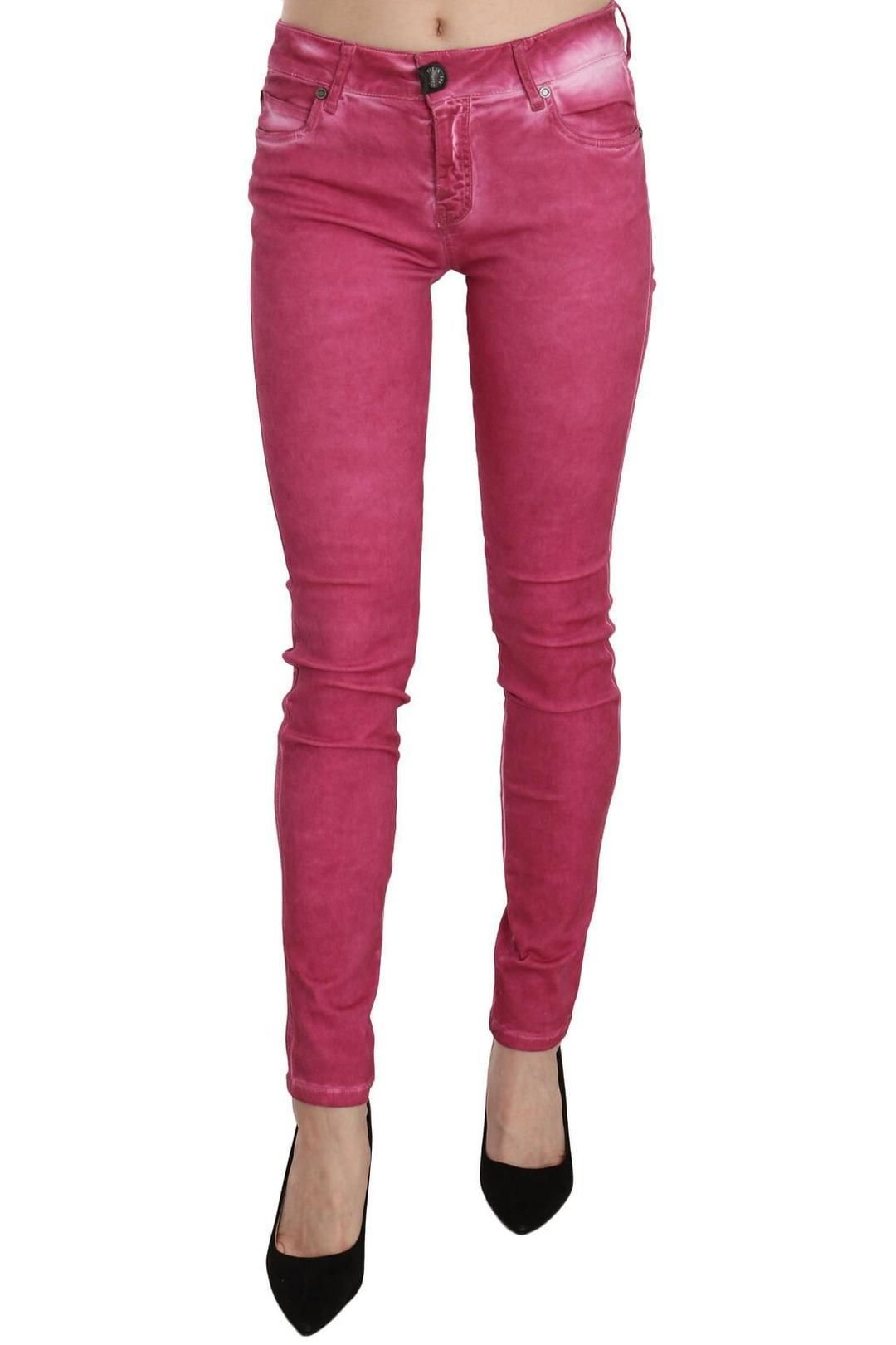 Plein Sud Plein Sud Women's Pink Velvet Mid Waist Skinny Trouser Pants - 1