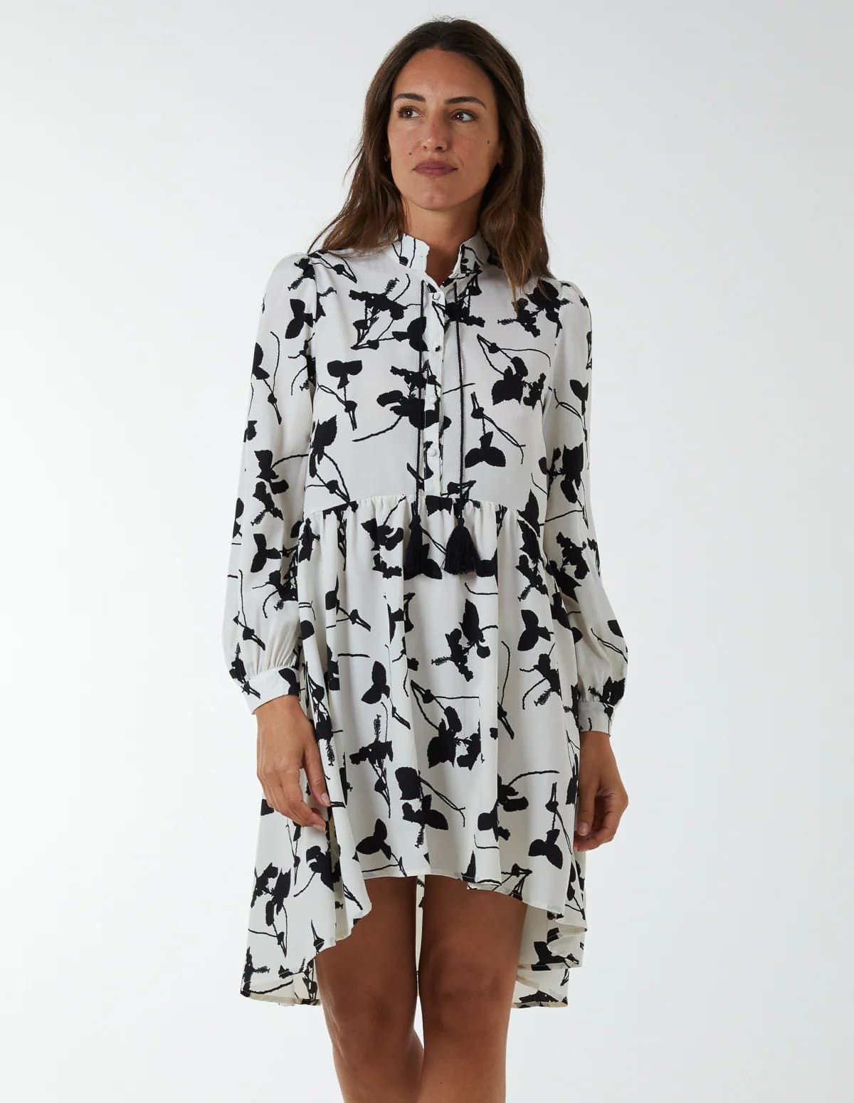 Blue Vanilla Mandarin Collar High Low Mini Dress