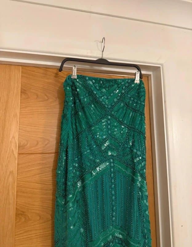 ASOS ASOS Design Emerald Green Embellished Crystallised Diamanté Beaded Bandeau Strapless Midi Dress