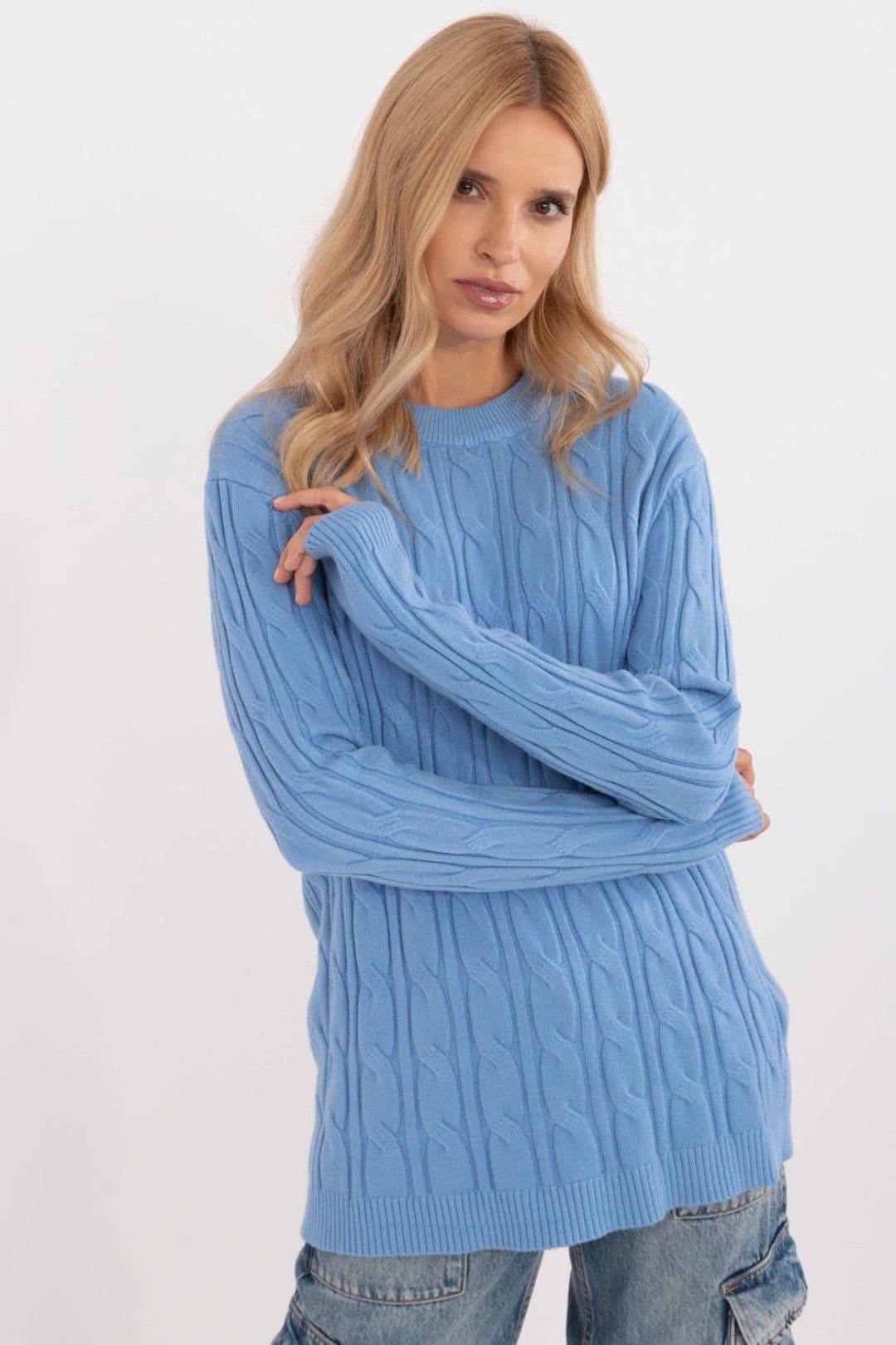 Love Lace Love Lace Women's Textured Viscose Nylon PBT Casual Sweater in Blue