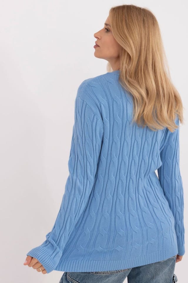 Love Lace Love Lace Women's Textured Viscose Nylon PBT Casual Sweater in Blue - 3