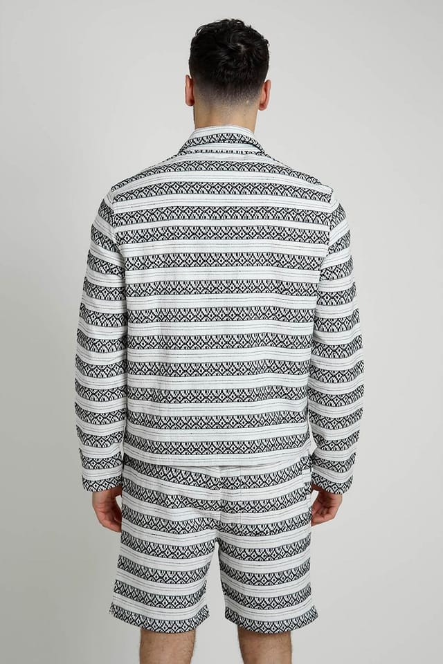 Native Youth Native Youth Men's Cotton Geometric Jacquard Zip Collared Jacket in White - 2