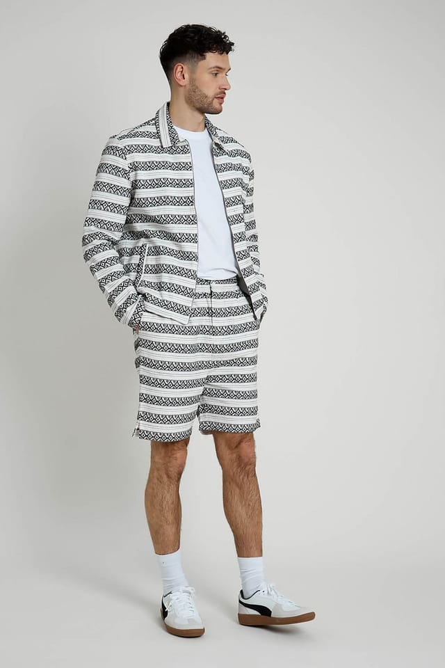 Native Youth Native Youth Men's Cotton Geometric Jacquard Zip Collared Jacket in White - 3