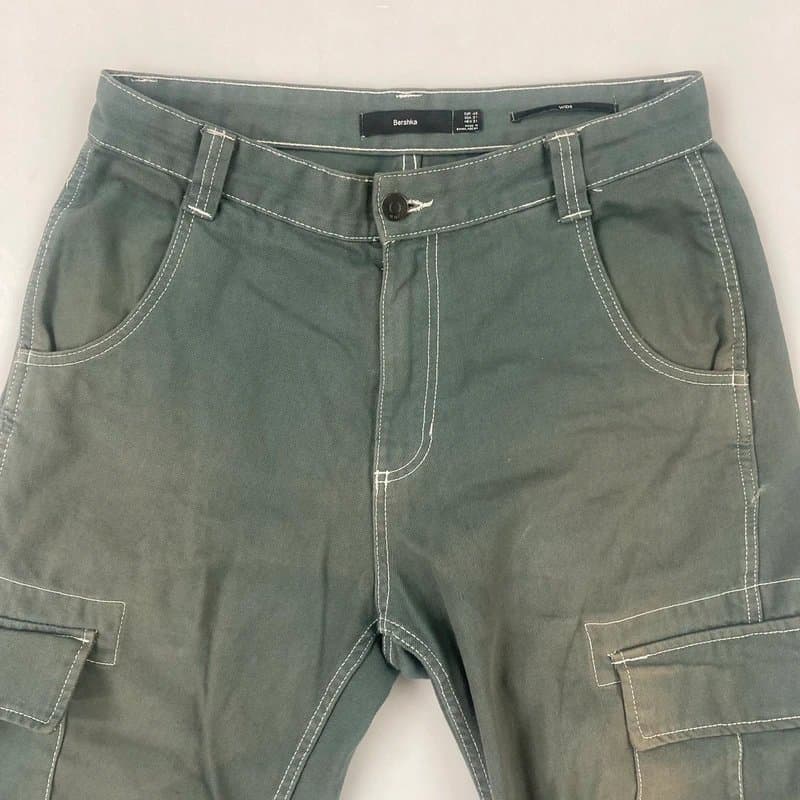 Bershka Bershka - Green and White Stitch Carpenter Pants