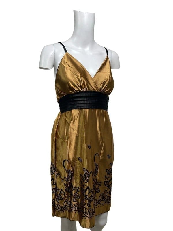 Handmade Gold Satin Slip Dress with Ruffle Back