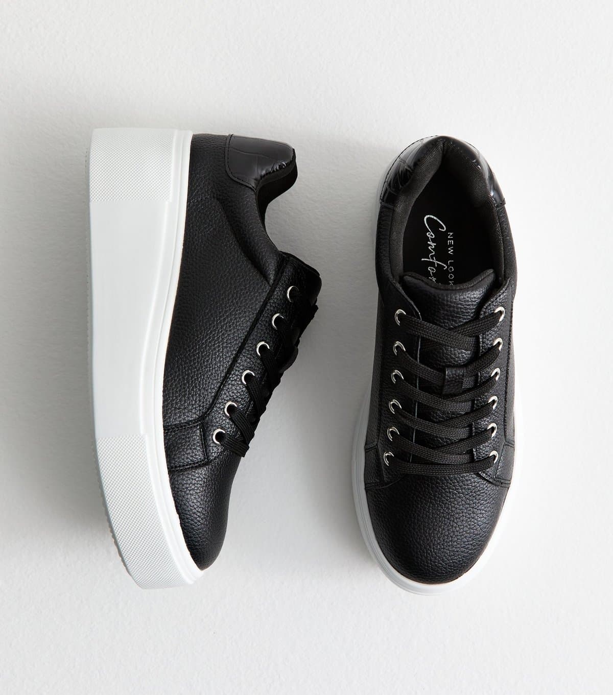 New Look Women's Black Faux Leather Wedge Trainers New Look