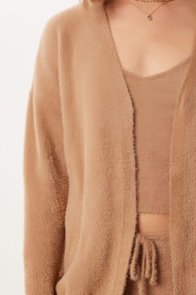 Happiness Istanbul Happiness Istanbul Women's Soft Textured Knitwear V-Neck Cardigan & Blouse & Wide Leg Pants Set in Camel - 3