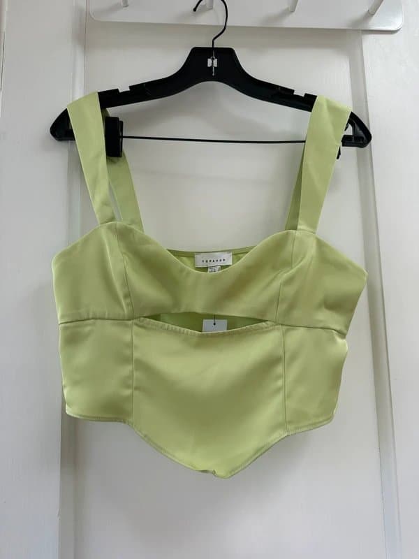 ASOS ASOS Luxe Bralet Crop Corset Top with Cut Out in Pastel Light Lime Green