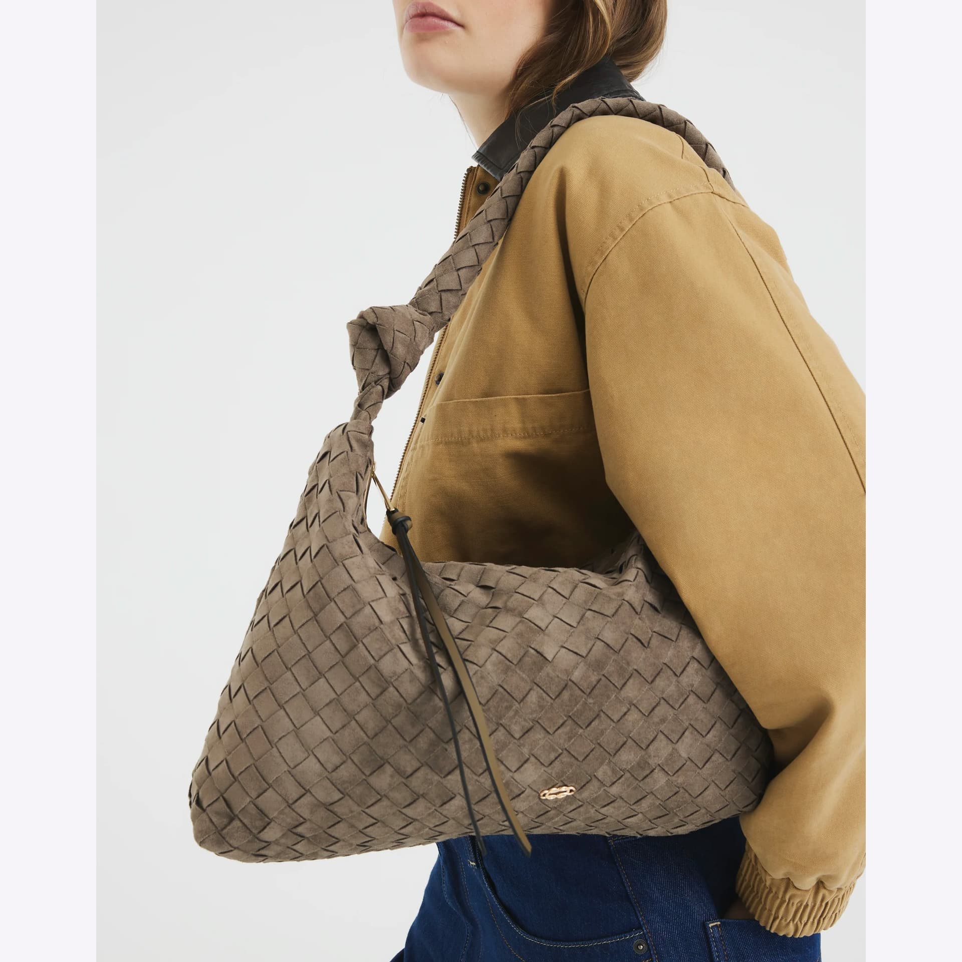 River Island River Island Womens Khaki Knot Handle Woven Slouch Bag