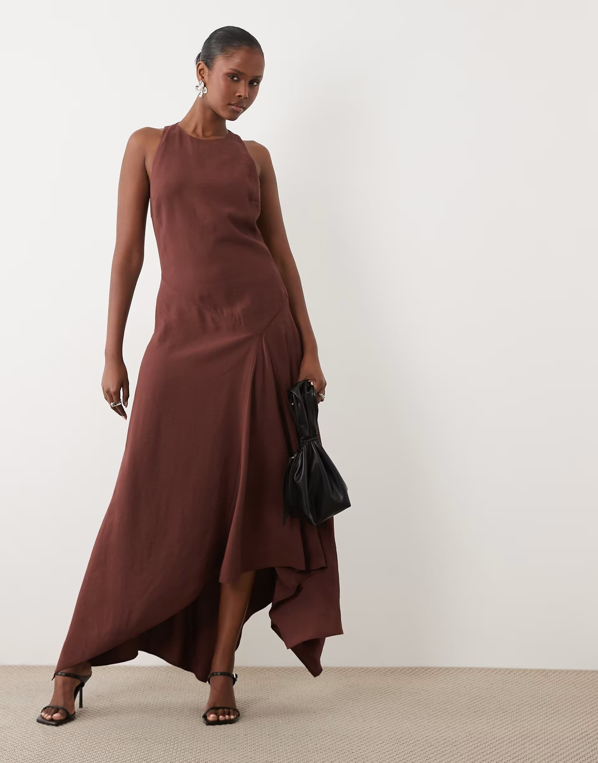 ASOS ASOS DESIGN sleeveless racer hanky hem maxi dress in brown