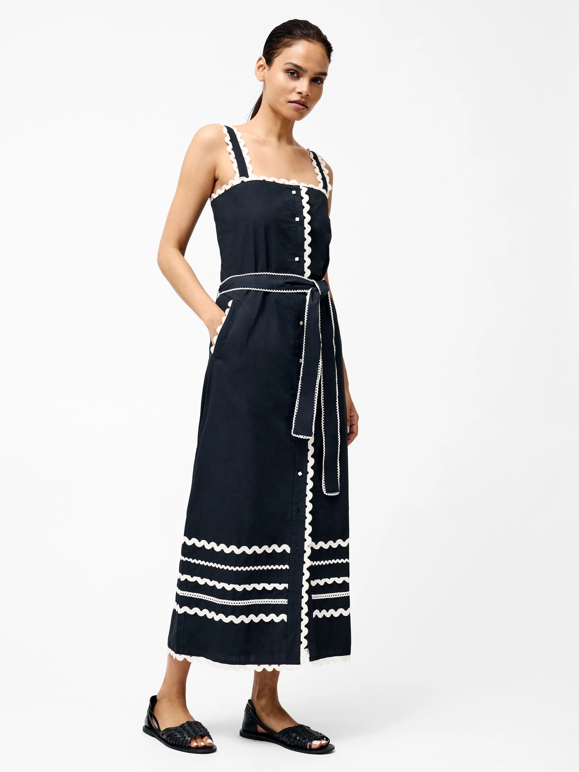 French Connection Cambria Cotton Ric Rac Dress Black/White