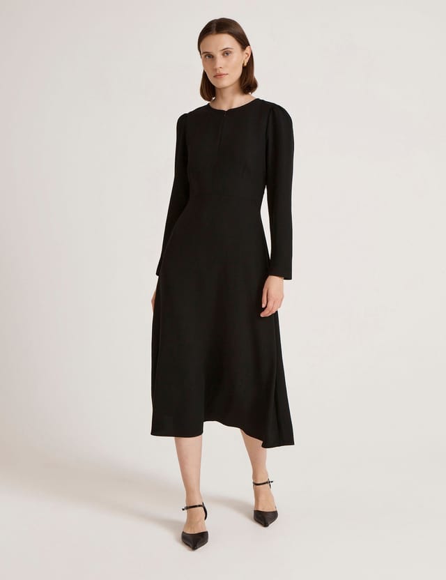Finery London Finery London Women's Caley Crepe Zip Front Midi Waisted Dress in Black - 2