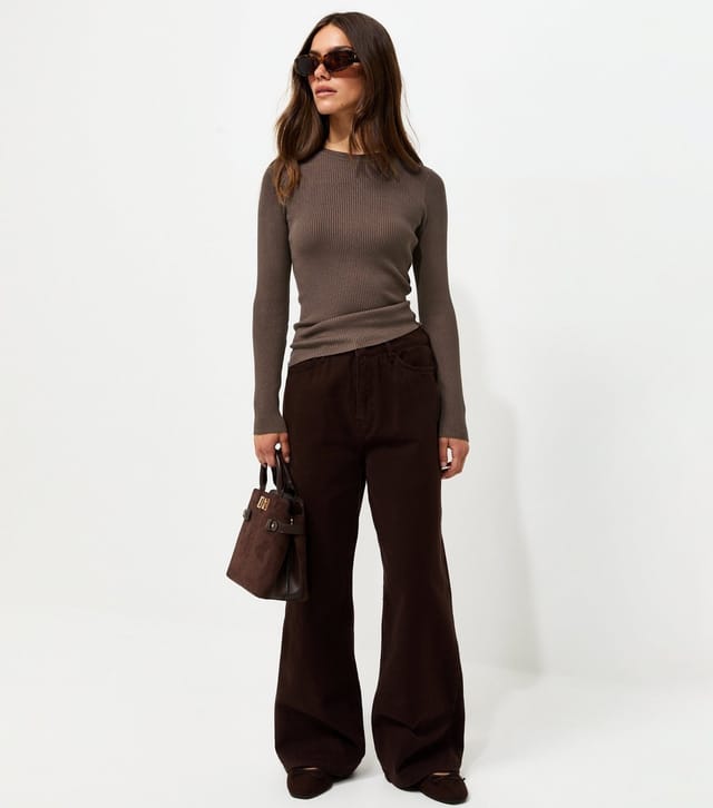 New Look Women's Petite Dark Mink Ribbed Lightweight Crew Neck Jumper New Look - 3
