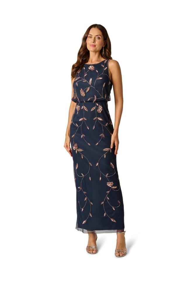 Papell Studio Papell Studio Women's Bead Blouson Long Dress in Blue - 2